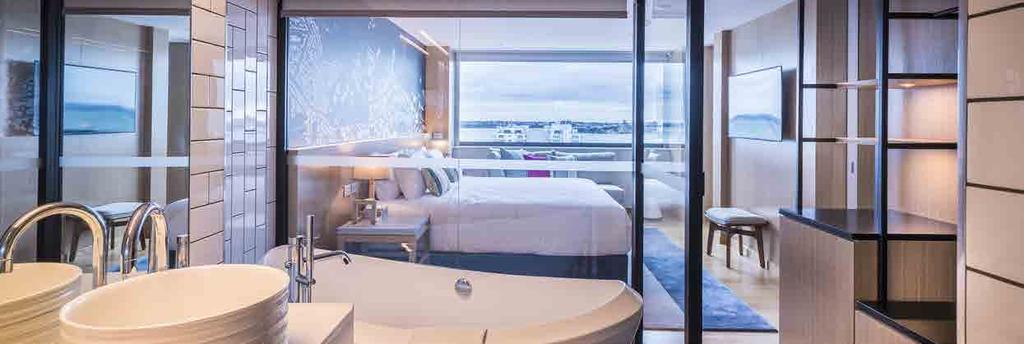 ACCOMMODATION M Social Auckland features a total of 190 contemporary rooms, including 8 suites. All share spectacular wall to wall views of the harbour.