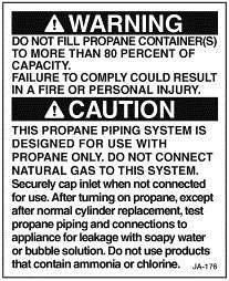 JAYCO TOWABLE SECTION 7 FUEL & PROPANE SYSTEMS LP gas container overfill Never allow your propane tank to be filled above the maximum safe level as indicated by the fixed liquid level gauge.