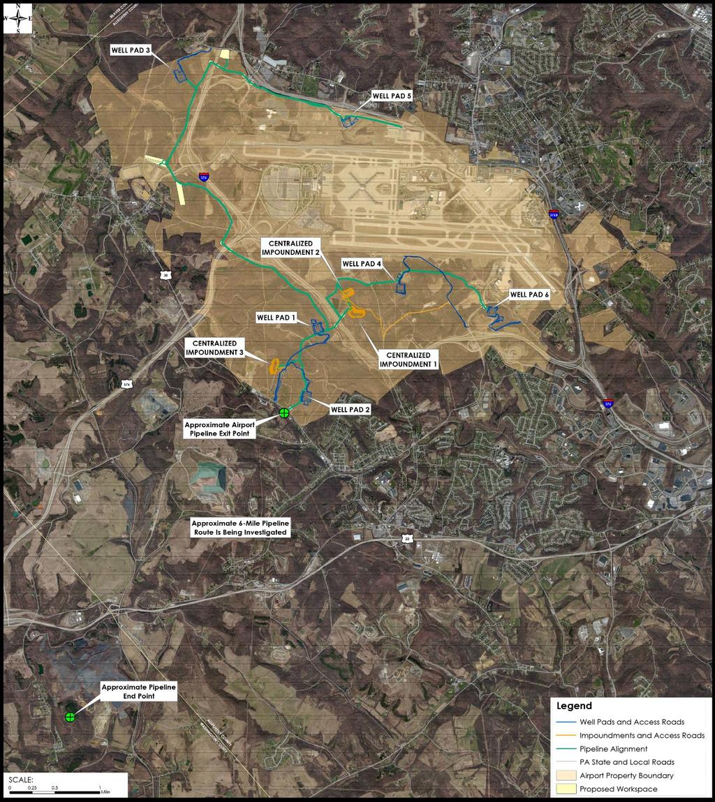 Figure 21. Authority and CONSOL plan to develop six well pad locations, three water impoundments, and a total of 47 Marcellus gas wells on land surrounding PIT.