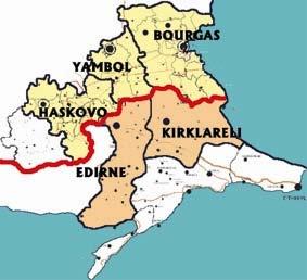 ELIGIBLE AREA OF BULGARIA-TURKEY 2007-2013 PROGRAMME NUTS III: 3 DISTRICTS: YAMBOL, BURGAS, HASKOVO (BG)( 2 PROVINCES: KIRKLARELI, EDIRNE (ТR) MAP OF THE