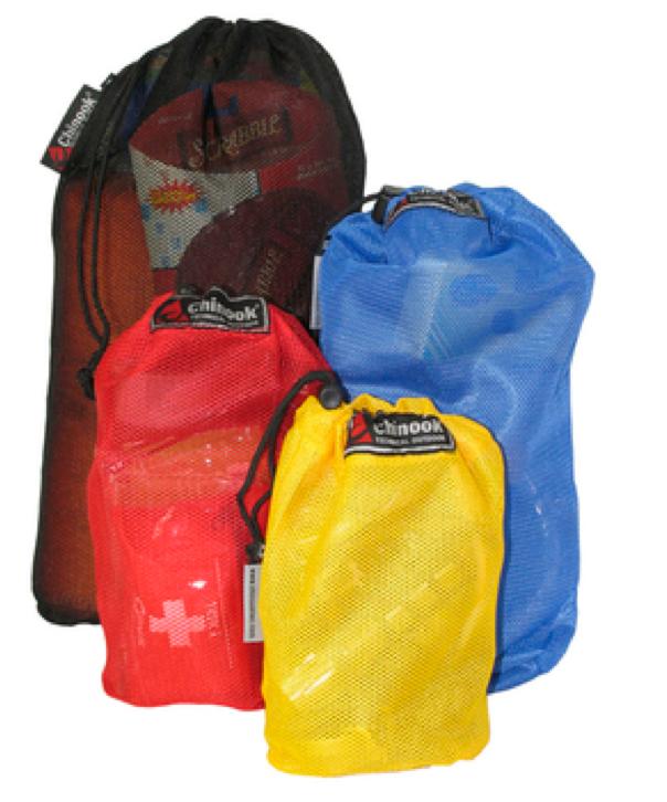 Different color bags help to identify what's inside them. Place soft items near your back.