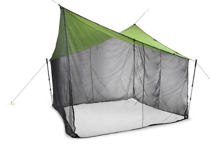 POLE SUPPORTED TECHNOLOGY SCREENED IN PORCH FOR DINING IN CAMP Sets up just like any tarp, but includes