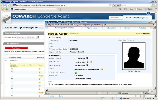 Comarch Concierge Agent VIP Customer Care System Comarch Concierge Agent Features Comarch Concierge Agent is an easy to use system that helps with all of an airline customer s concierge needs.