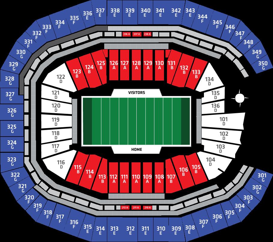 SEATING CHART RED LEVEL LOWER/MID SIDELINES WHITE LEVEL LOWER/MID CORNERS & END ZONES *Tickets *Transportation are