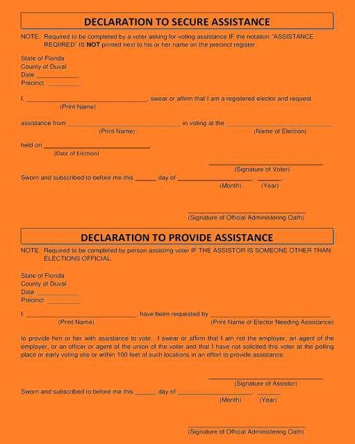 ASSISTANCE DECLARATIONS Place the completed Assistance Declaration(s) back inside the Completed Affidavits Envelope and