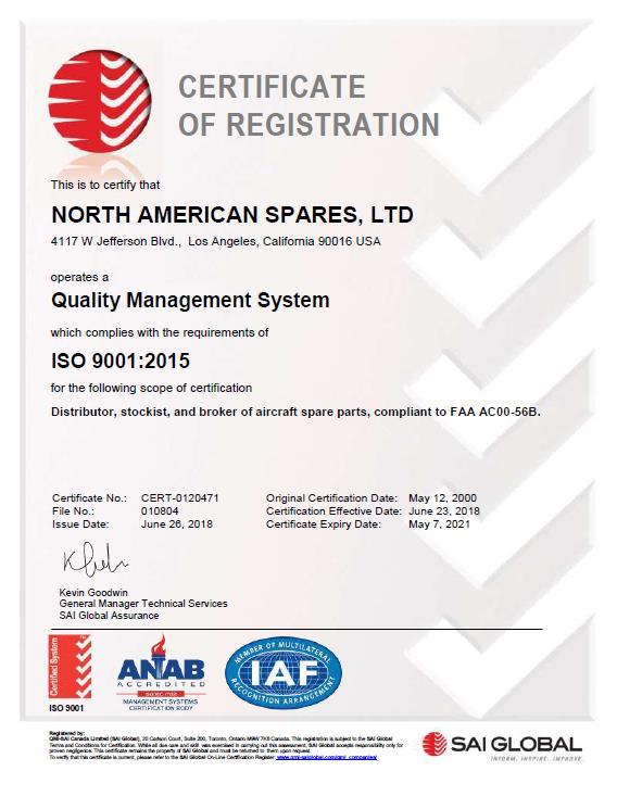 QUALITY CONTROL & CERTIFICATIONS ISO 9001:2015 certified with compliance to FAA AC00-56B ensures that customers receive quality product with required certifications.