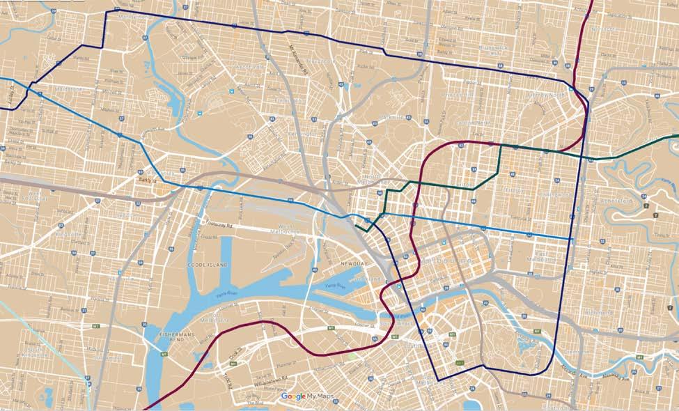 The great benefit of LRT in the Melbourne context is the ability to avoid expensive tunnelling and land acquisition by using existing corridors.