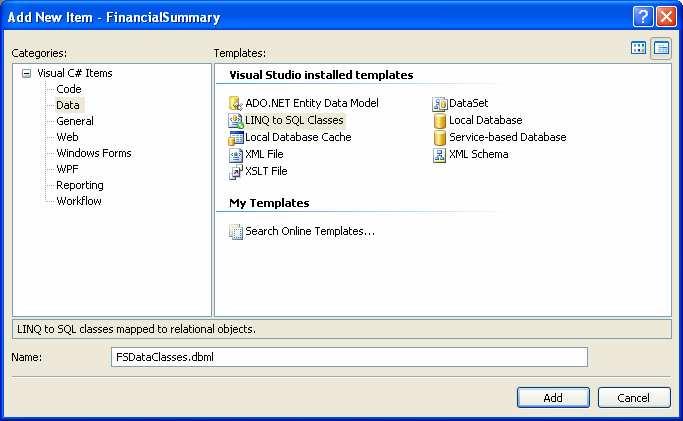 Dodavanjem projektu LINQ To Sql stavke u Visual Studio okruženju automatski se generiše LINQ To Sql dizajner pomoću kojeg se vrlo lako mogu modelovati klase koje će predstavljati relacionu