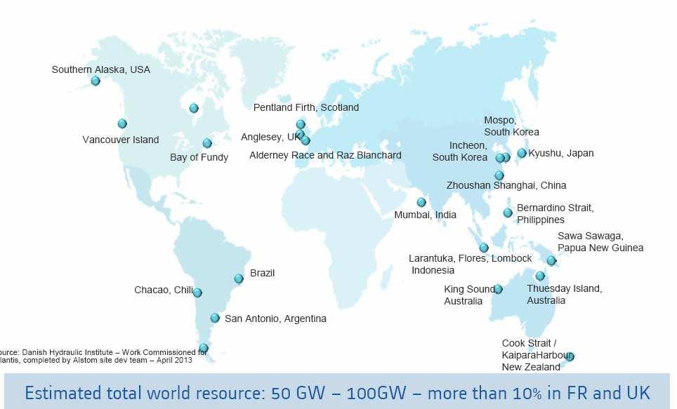 Physics of tide and resource at the world level Source: Alstom, Ocean Energy Overview
