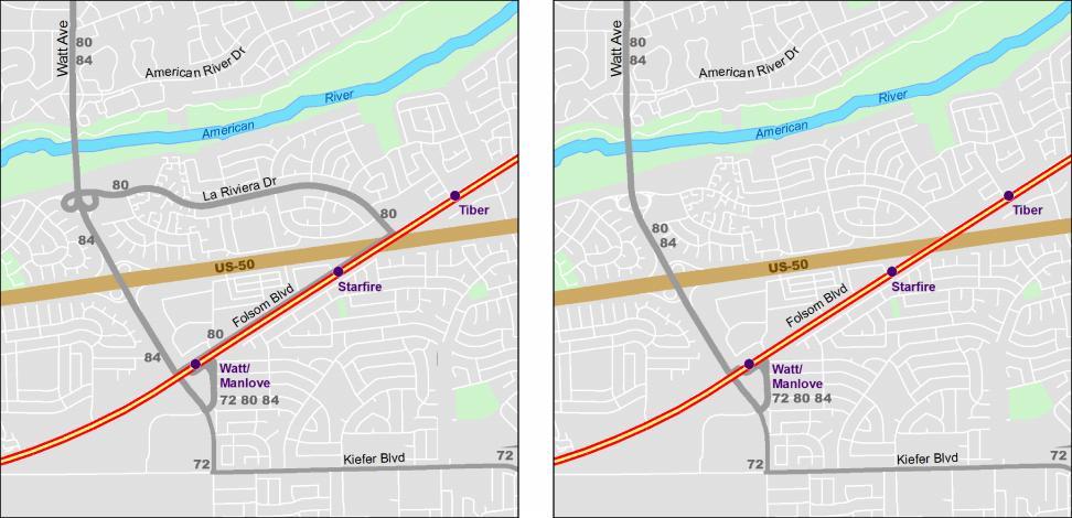Route 80 (Watt/Elkhorn) Routes 80 and 84 both serve the Watt Avenue corridor. Each route has 60 minutes. Combined, the two routes effectively provide 30-minute headway service.