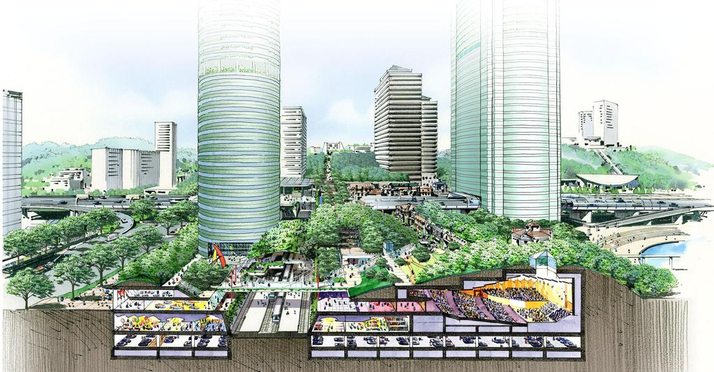 Vertical Garden City Vertical Garden City - Compact city including spaces for working, living and enjoying Creation of open space throughout the site by intelligent integrated land use Application of