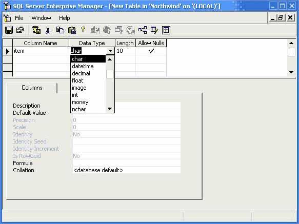 Slika 9. Kreiranje tabele u Enterprise Manageru [3] 4. ASP.