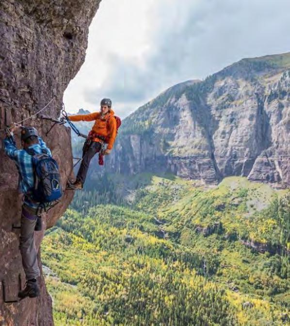 Tellurides Via Ferrata is a thrilling technical hike along the east end of the Telluride canyon, offering spectacular views of Bridal Veil Falls and the Telluride Valley.