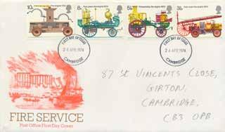 FC1022A 20 24th April 1974 Fire Service, Cambridge FDI postmark on Post Office cover with pencilled address.