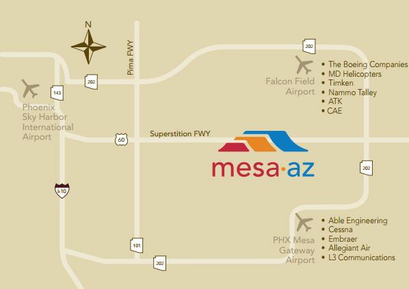 03 Market Info MESA BOASTS TWO AIRPORTS AND AN EXPANDING LIGHT RAIL SYSTEM THAT CAN CARRY UP TO 15,000 PEOPLE PER HOUR.