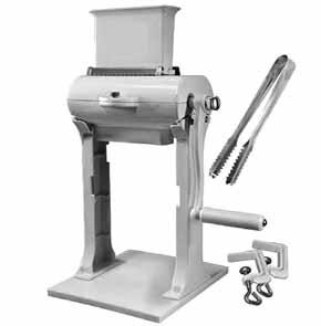 white, food-grade coating Two piece housing disassembles for easy clean-up and storage Heavy duty nylon base Includes two C-clamps to temporarily mount onto any counter or tabletop One year