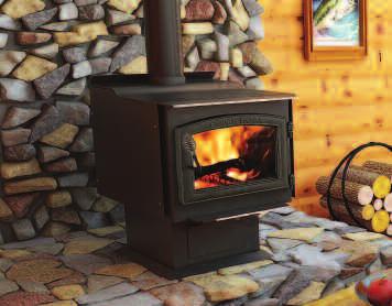 The 3/16 thick steel stove produces an impressive 152,000 BTUs per hour and heats up to 2,600 sq. ft. Its large firebox accepts 22 inch logs which allows it to burn up to several hours per load.
