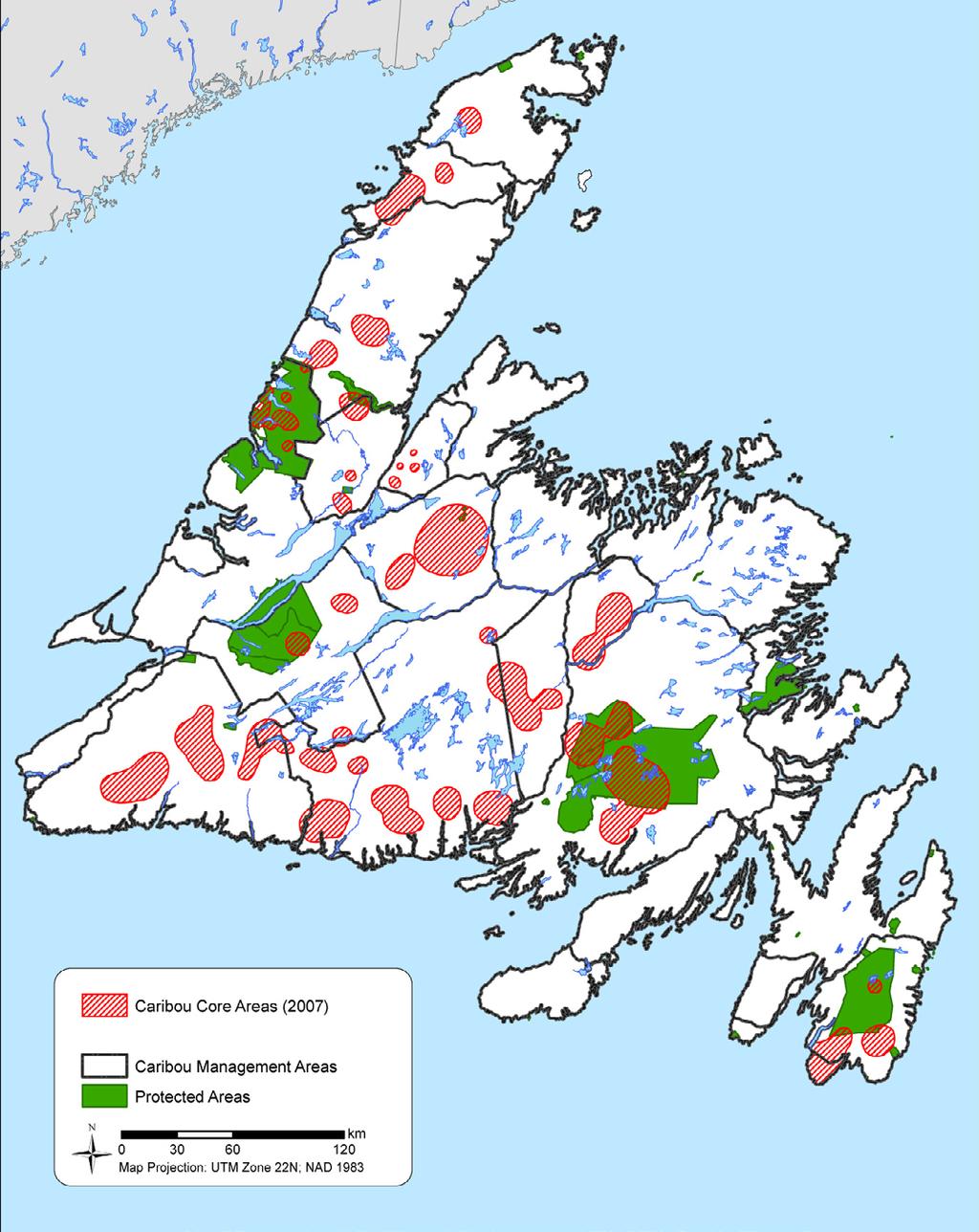 Figure 3 Original 2007 mapped areas of high importance for caribou.