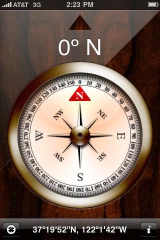 Kompas 27 Aplikacija Kompas Ugrađeni kompas pokazuje smjer u kojem ste okrenuli svoj iphone i zemljopisne koordinate vaše trenutne lokacije.