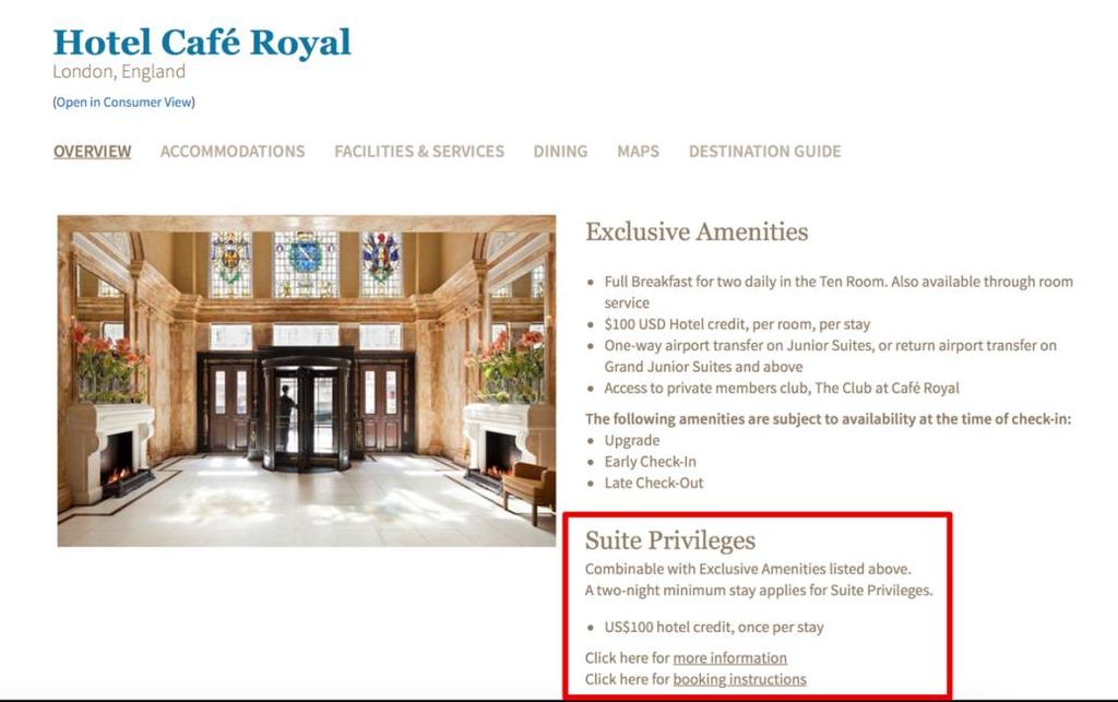 To view ONLY those hotels offering the Suite Privileges check the box for Suite Privileges in the Advanced Filter box.