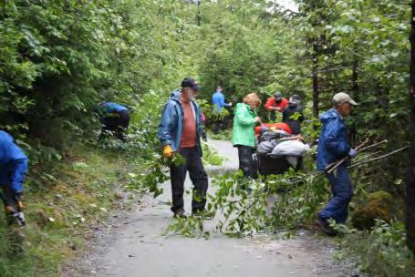 Alaska 2017 Volunteer Trip Report Page 3 Actual work activities included clearing the trail corridor of both Nugget Falls trail and a shorter (0.