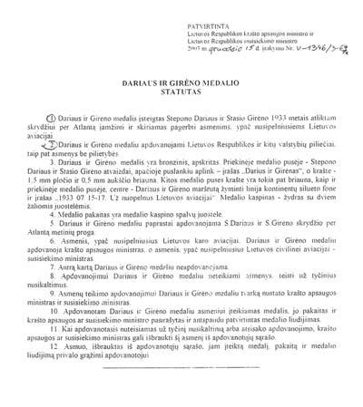 13 priedas. Dariaus ir Girėno medalio statutas (2003 m.