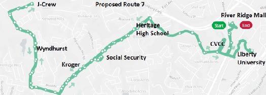 6/7 & 7/6 Loop at River Ridge Mall Route will provide service from StarTek and J-Crew to River Ridge Mall, via Enterprise Drive, Timberlake Road, Wards Ferry Road (from Timberlake), CVCC, and Liberty