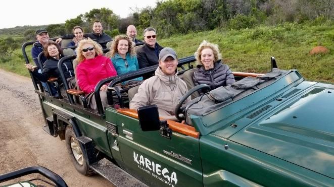 We experienced six safari drives (these are non-hunting of course) with an open-air Jeep that seats 10 people, and each drive was packed with incredible sightings elephants, a mama rhino and her