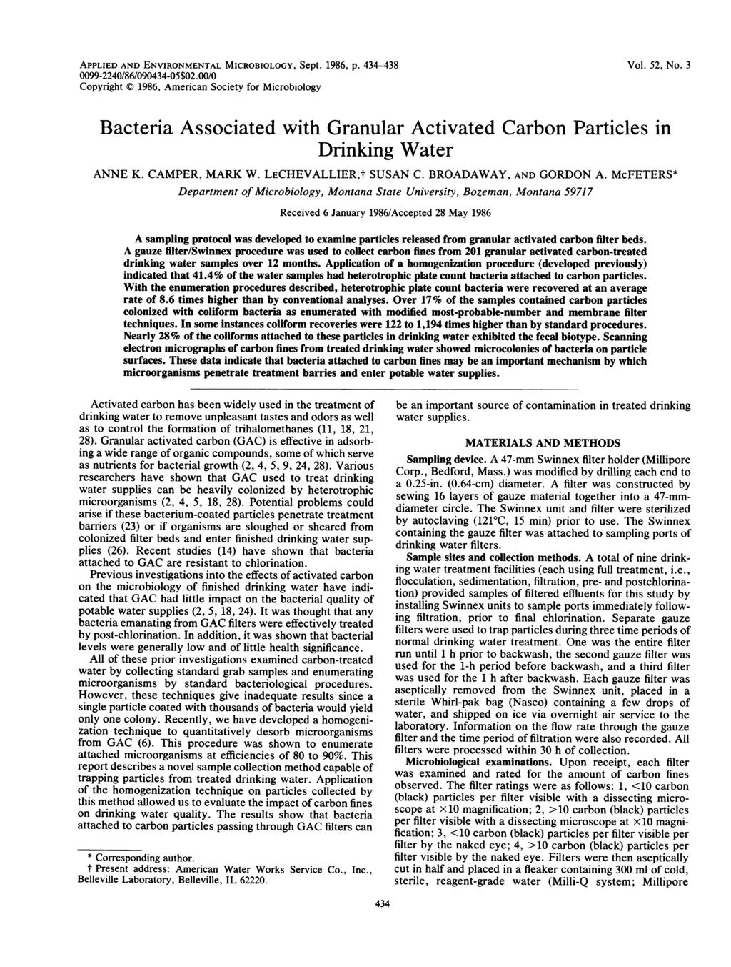 APPLIED AND ENVIRONMENTAL MICROBIOLOGY, Sept. 1986, p. 434-438 0099-2240/86/090434-05$02.00/0 Copyright 1986, Americn Society for Microbiology Vol. 52, No.