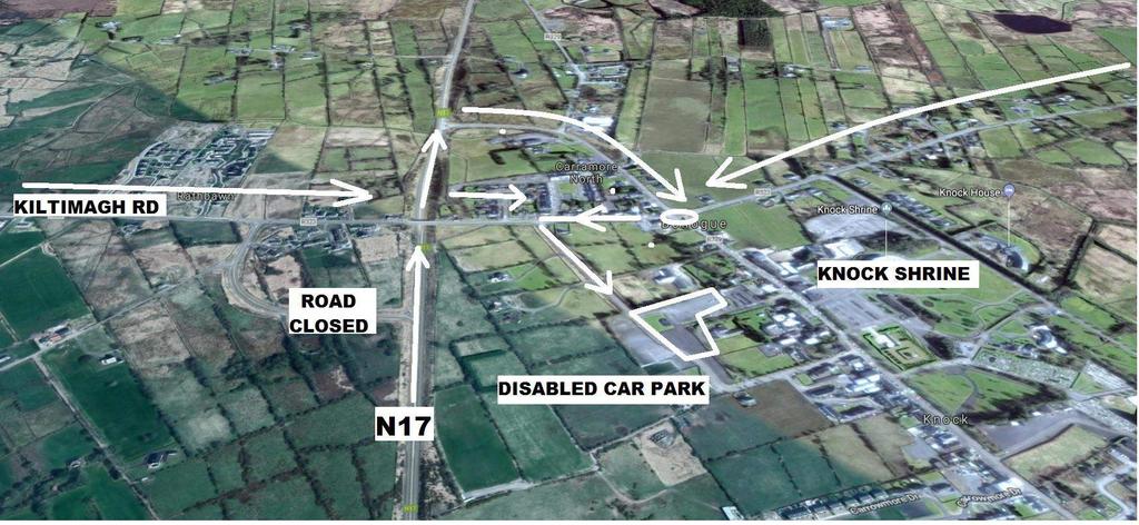 FROM KILTIMAGH DRIVE ON R323 AND APPROXIMATELY 200M BEFORE THE ROUNDABUT, TAKE A RIGHT TURN. SPECIAL NEEDS CAR PARK 400M AHEAD FROM N17 DRIVE PAST R323 SLIP ROAD FOR KNOCK WHICH IS CLOSED.