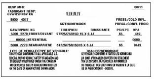 Section 3: Pre-Travel Information OCCC Label (Occupant & Cargo Carrying Capacity: The upper portion of this yellow label is federally required and includes the maximum Occupant & Cargo Carrying