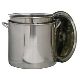 STAINLESS STEEL BOILING POTS with STEAMER RIMS, LIDS and PUNCHED