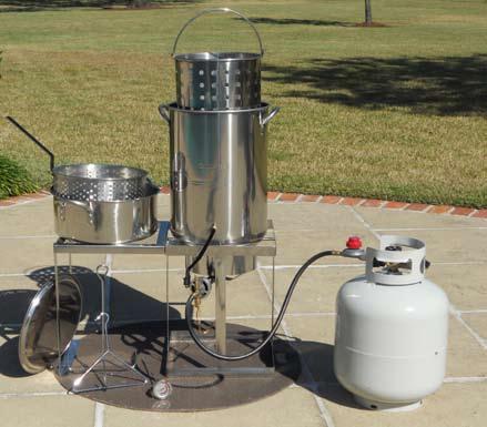 Includes Two Stainless Steel Pots! Fry Up To A 20 lb Turkey! Stainless Steel Heavy Duty Welded Outdoor Cooker, Attachable Stainless Steel Work Table, 34,000 BTU Cast Burner, 30 Qt.