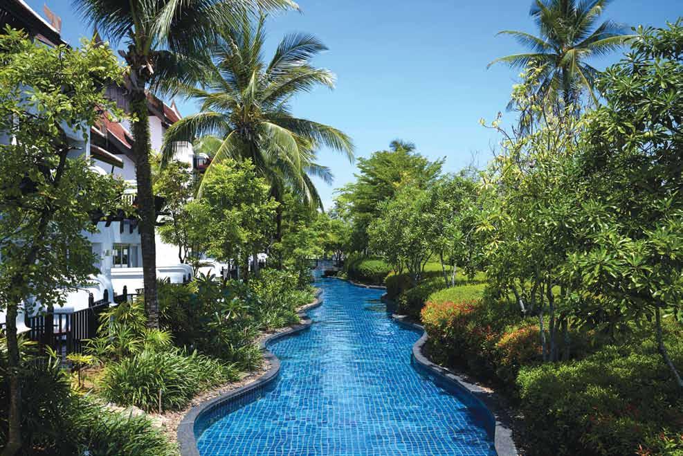 Southeast Asia's Largest Lagoon-Inspired Swimming Pool Over 3 kilometers of elegant waterways meander around the guestrooms and main lobby building Laze on sundecks submerged in water and sip your