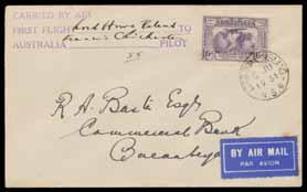 Prestige Philately - Auction No 163 Page: 1 LORD HOWE ISLAND 78 C A- Lot 78 1931 (June 6) cover to Australia with 3-line flight cachet signed by the pilot "Francis Chichester" AAMC #184a, Cat $650.