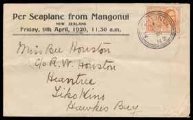 Prestige Philately - Auction No 163 Page: 4 358 C (B) Lot 358 1920 (Apr 10) Mangonui-Auckland commemorative cover with 'Per Seaplane from Mangonui/.