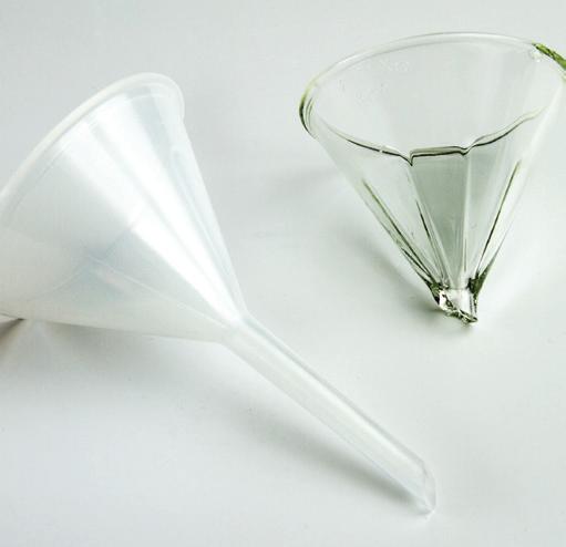 Funnels are chemically-resistant to a wide variety of lab chemicals and reagents.