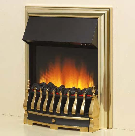 REGAN Choice of fuel effects: Coal or Logs Choice of colour finish: Silver or Brass Hidden heater with 2 heat
