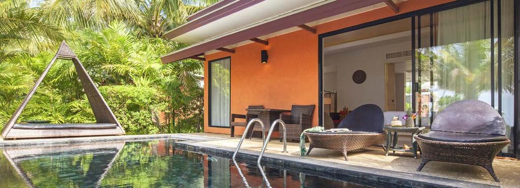 ) Located in lush tropical gardens with King or Twin beds, Palm Villas offer a private terrace, connecting rooms and luxurious living amenities. Palm Villa Premier (64 sqm.