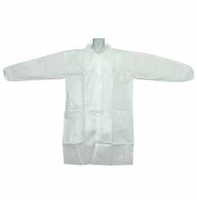 123707 10019 Medium 25 123706 10029 Large 25 123179 10039 X-Large 25 POLYPROPYLENE LAB COATS Coats with a collar, front snaps and no pockets.