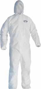 LIQUID & PARTICLE PROTECTION HOODED COVERALLS Liquid and particulate barrier. ANSI/ISEA 101-1996 sizing standard. Microporous film laminate. Hooded with zipper front, elastic wrists and ankles.