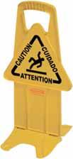 pedestrian's attention. Designed for convenient storage or transport on janitor cart (6173) or rim caddy (9W87). Large warning triangle with bold graphics. Only 1 1 /2'' thick when stored.