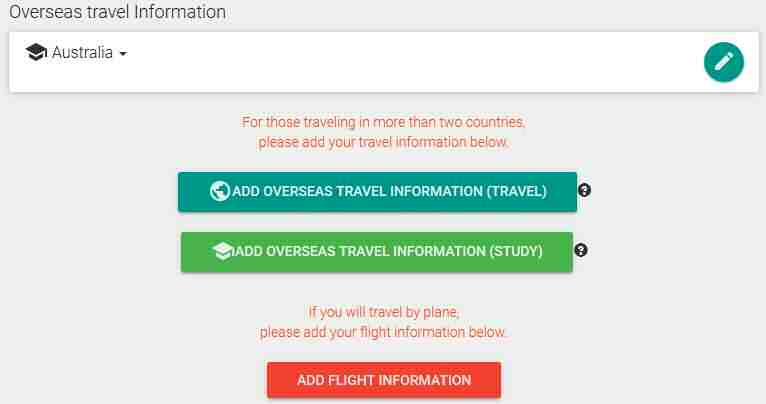 Register flight information Please enter flight information if you are travel overseas by plane.