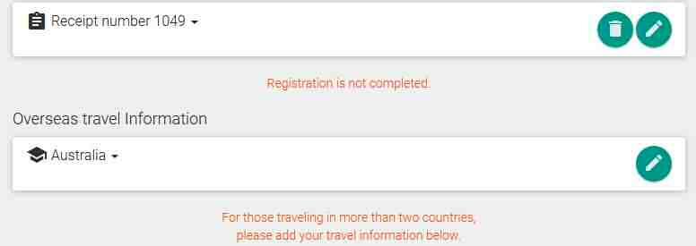 Overseas Travel Registration Details You can modify contents that are already registered using the Edit
