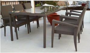 outdoor > furniture > table set Dining Table with 6 Chairs (Large) Art# 20007-1 Table + 6 chairs with armrest - Aluminum frame with waterproof weaves - High-density foam cushions with polyester
