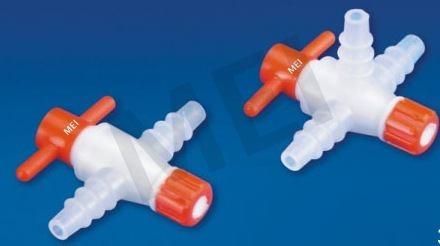 MEI STOP COCKS (MEP - 100) These polypropylene Stop Cock are with a PTFE plug & have serrated tubulations that accept from 6mm to 10mm tubing.