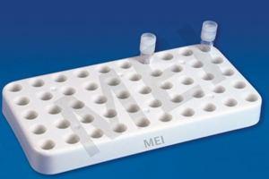 MEI Cryo Rack (MEP - 24) MEI Lab Cryo Rack is molded in polycarbonate making it touch, durable & autoclavable. This handle rack can hold 50 vials at a time.