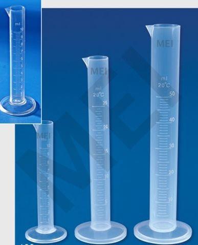 MEI MEASURING CYLINDERS (MEP - 53) MEI Lab Measuring Cylinders, molded in Polypropylene & TPX, are single piece cylinders.