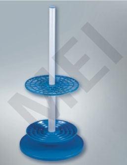 MEI PIPETTE STAND(94 PIPETTES-ROTARY) (MEP - 69) Moulded in Polypropylene, this unique stand hold a maximum of 94 pipettes and rotates on a central vertical axis for convenient selection of any