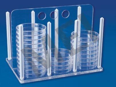 MEI Rack For Petri Dishes (MEP - 78) This Rack is a clear acrylic construction with white Polycarbonate Pots. It has a capacity to hold 60 petri dishes of 90mm size.